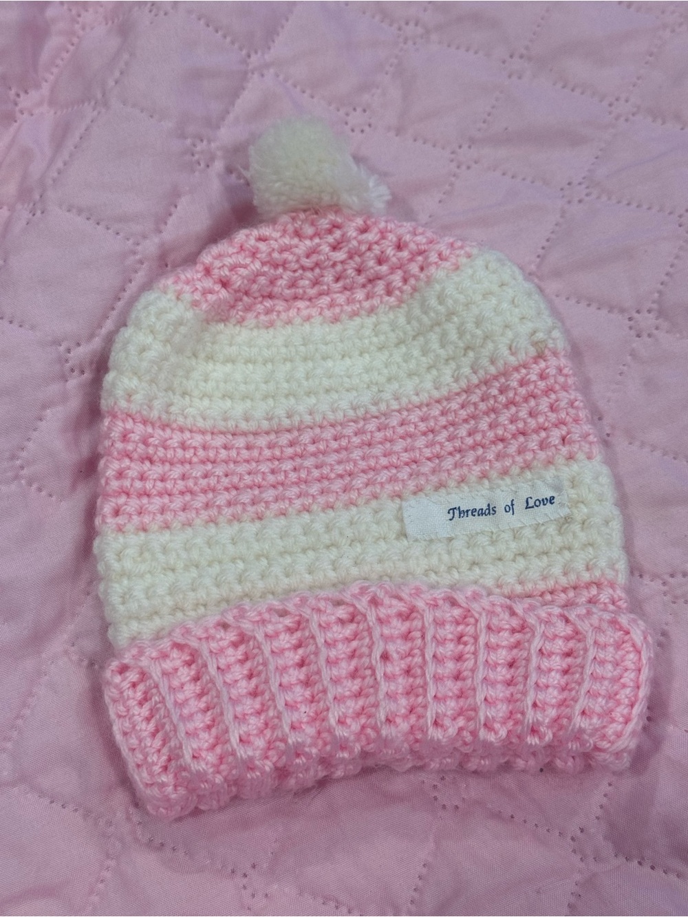 Pink & Cream Knit Pom Beanie for Kids